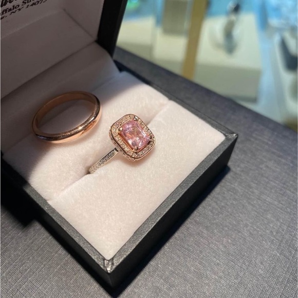 Peach champagne Sapphire Engagement Ring Wedding set - Picture 1 of 7